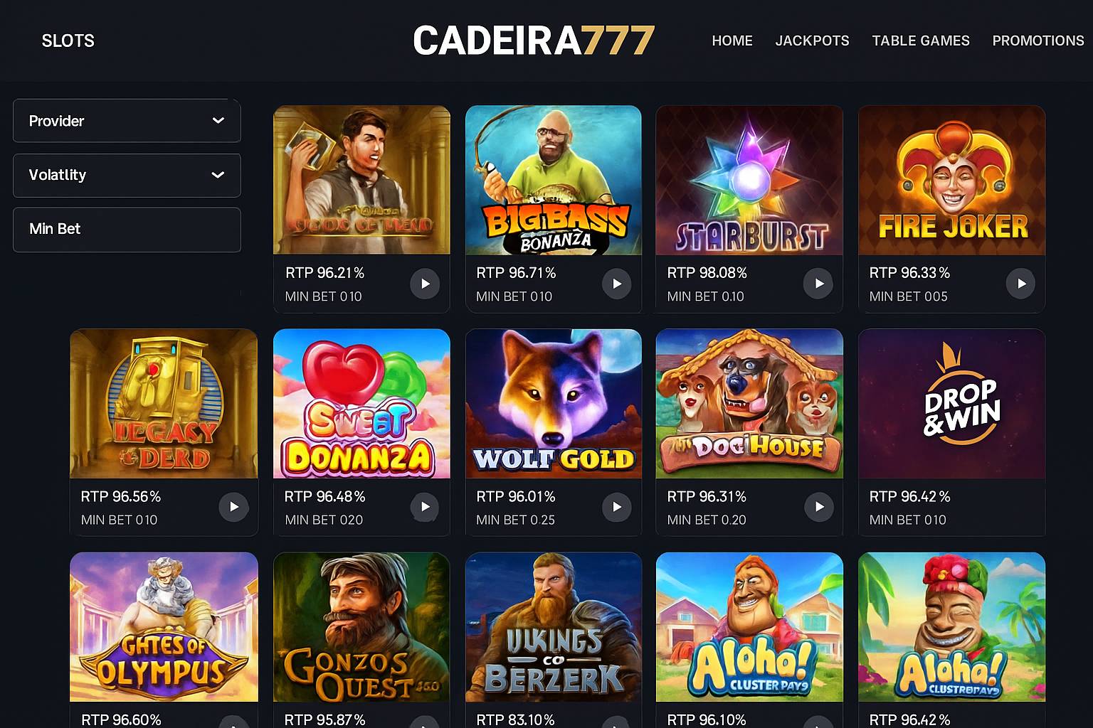 Jogos de Slot no Casino Online CADEIRA777
